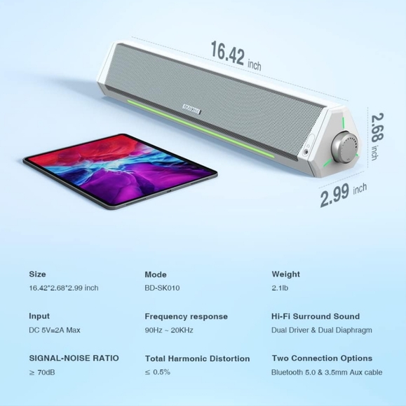 Bluedee Computer Speakers, Bluetooth Soundbar, HiFi Stereo New in a Box - Picture 14 of 14